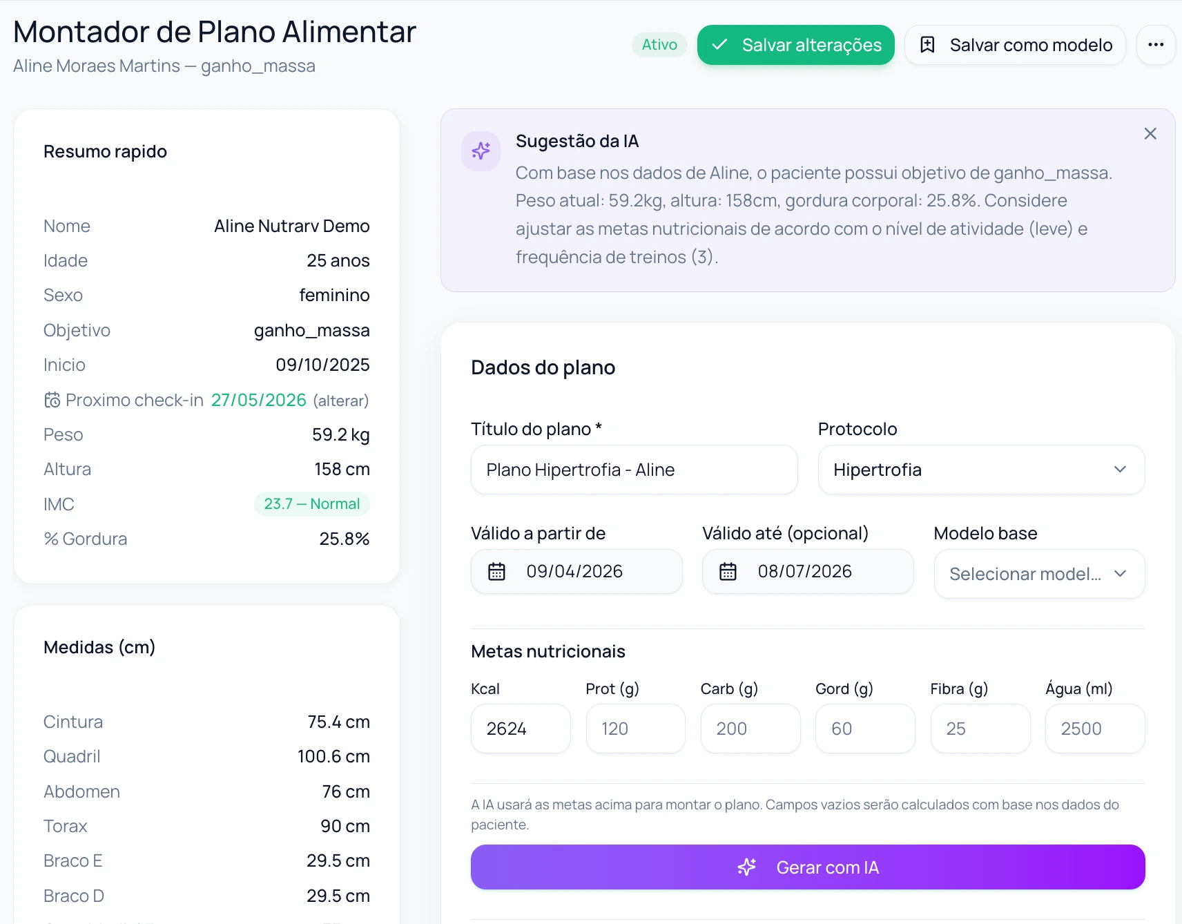 Editor de plano alimentar com IA