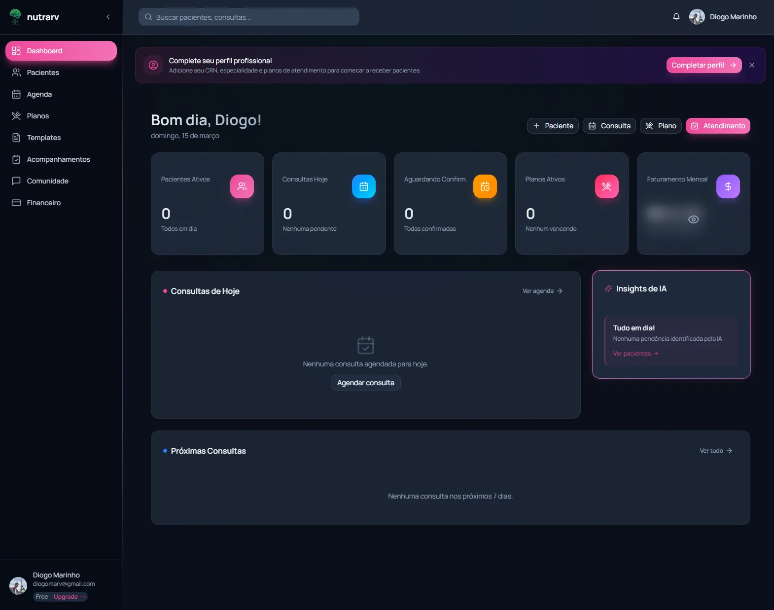 Tema Rosa — modo escuro