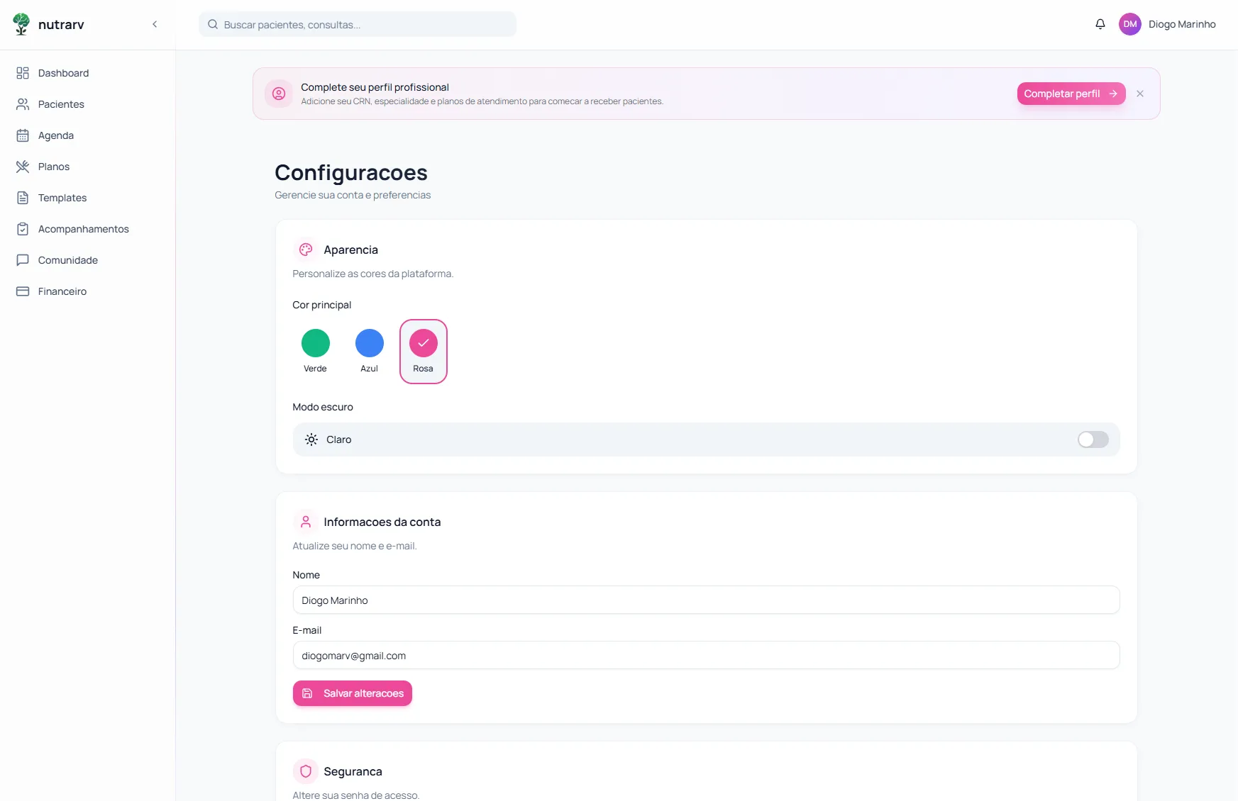 Configurações de aparência